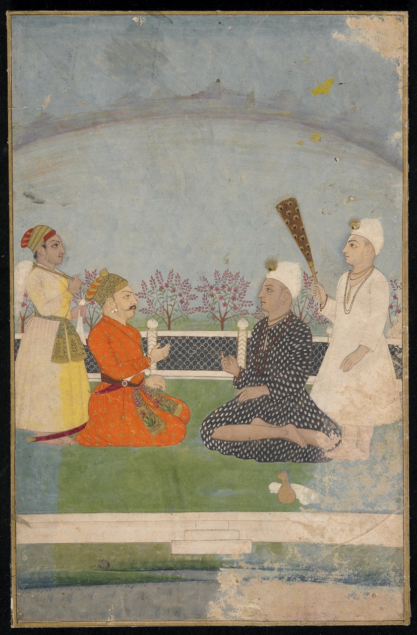 Książę z wizytą u świętego męża, oderwane folio albumu z obrazem, połowa XVIII w. autorstwa Indian School