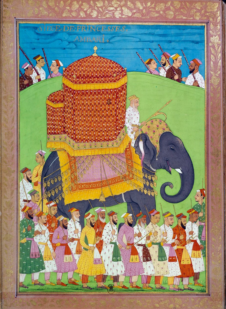 Księżniczka Palanquin na słoniu na dworze Szacha Alema Indian i perskie miniatury w „Historii Indii od Tamertante do Orangreyb” Niccolo Manucci (1638-1717). BN, Paryż. autorstwa Indian School