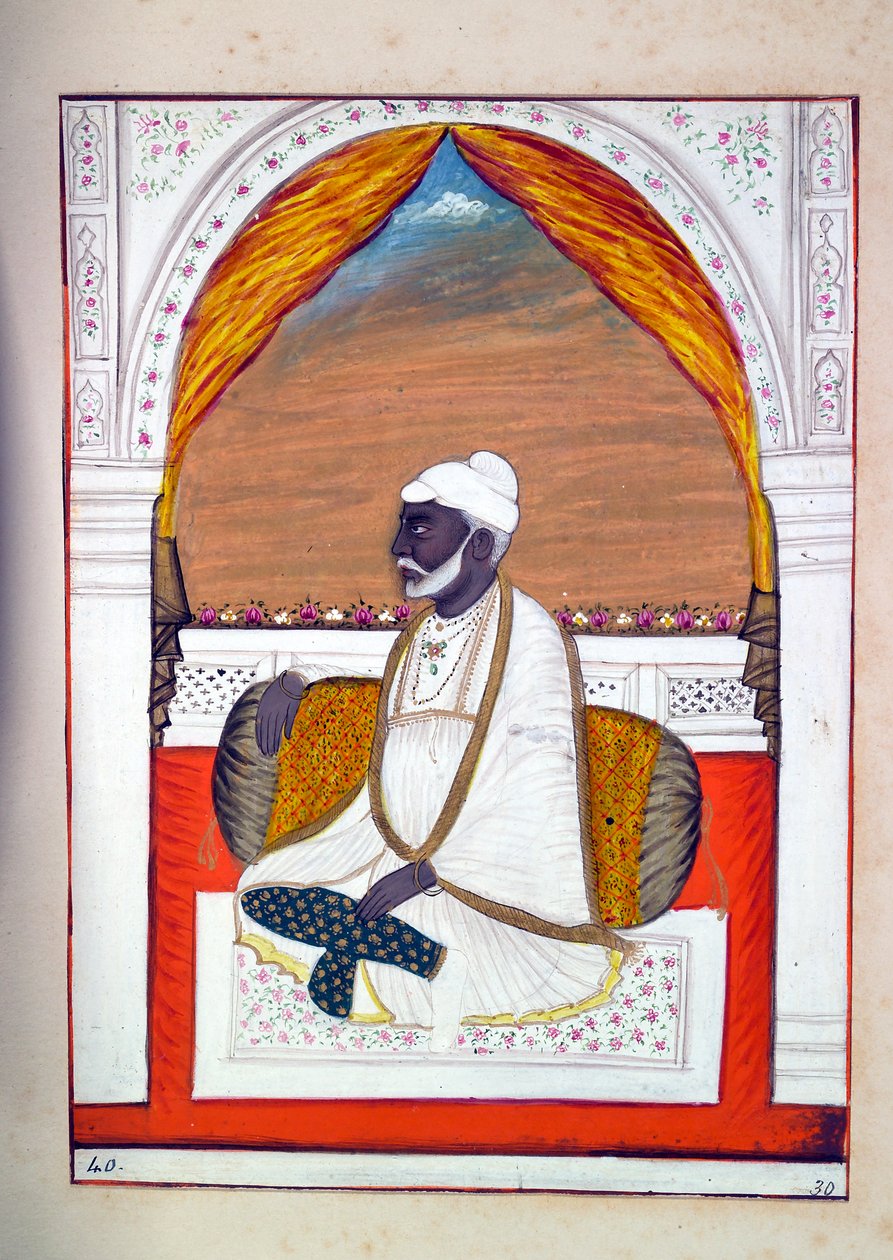 Pandit Madhusudan, z Królestwo Pendżabu, jego władcy i wodzowie, tom II, tom 30 studiów akwarelowych niezidentyfikowanego indyjskiego artysty, ok. 1840 (wc na papierze) autorstwa Indian School