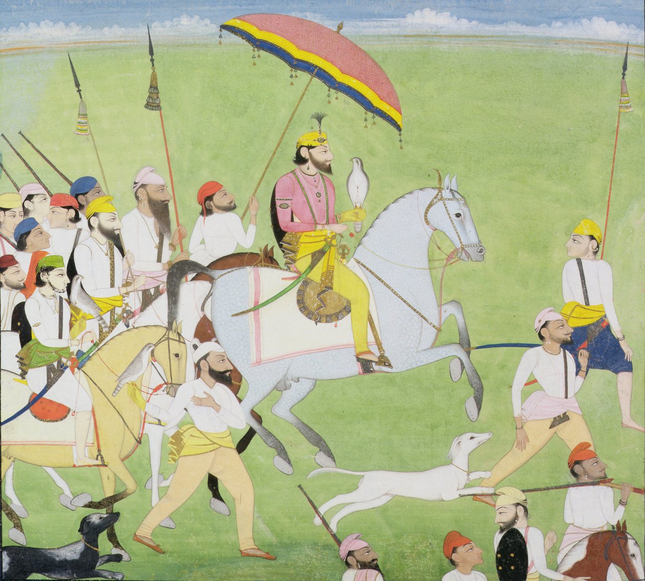 Rajah Dhian Singh (1796-1840) polowanie z towarzyszami, ok. 1834-40 autorstwa Indian School