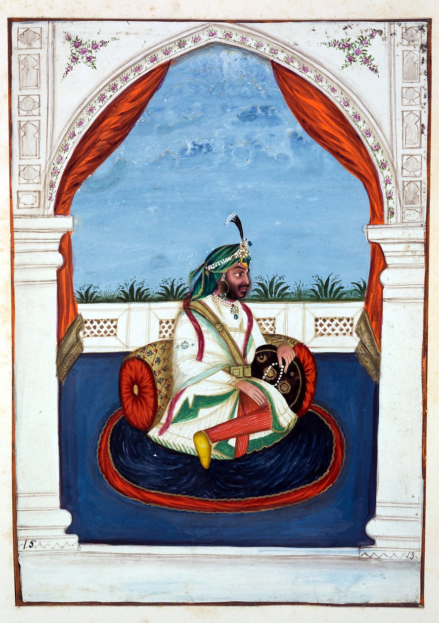 Rajah Lal Singh, z Królestwo Pendżabu, jego władcy i wodzowie, tom I, tom 27 studiów akwarelowych autorstwa niezidentyfikowanego indyjskiego artysty, ok. 1840 (wc na papierze) autorstwa Indian School