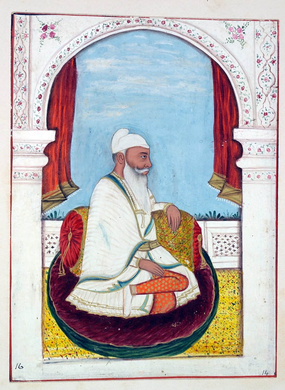 Rajah Lal Singh, z Królestwo Pendżabu, jego władcy i wodzowie, tom I, tom 27 studiów akwarelowych autorstwa niezidentyfikowanego indyjskiego artysty, ok. 1840 (wc na papierze) autorstwa Indian School