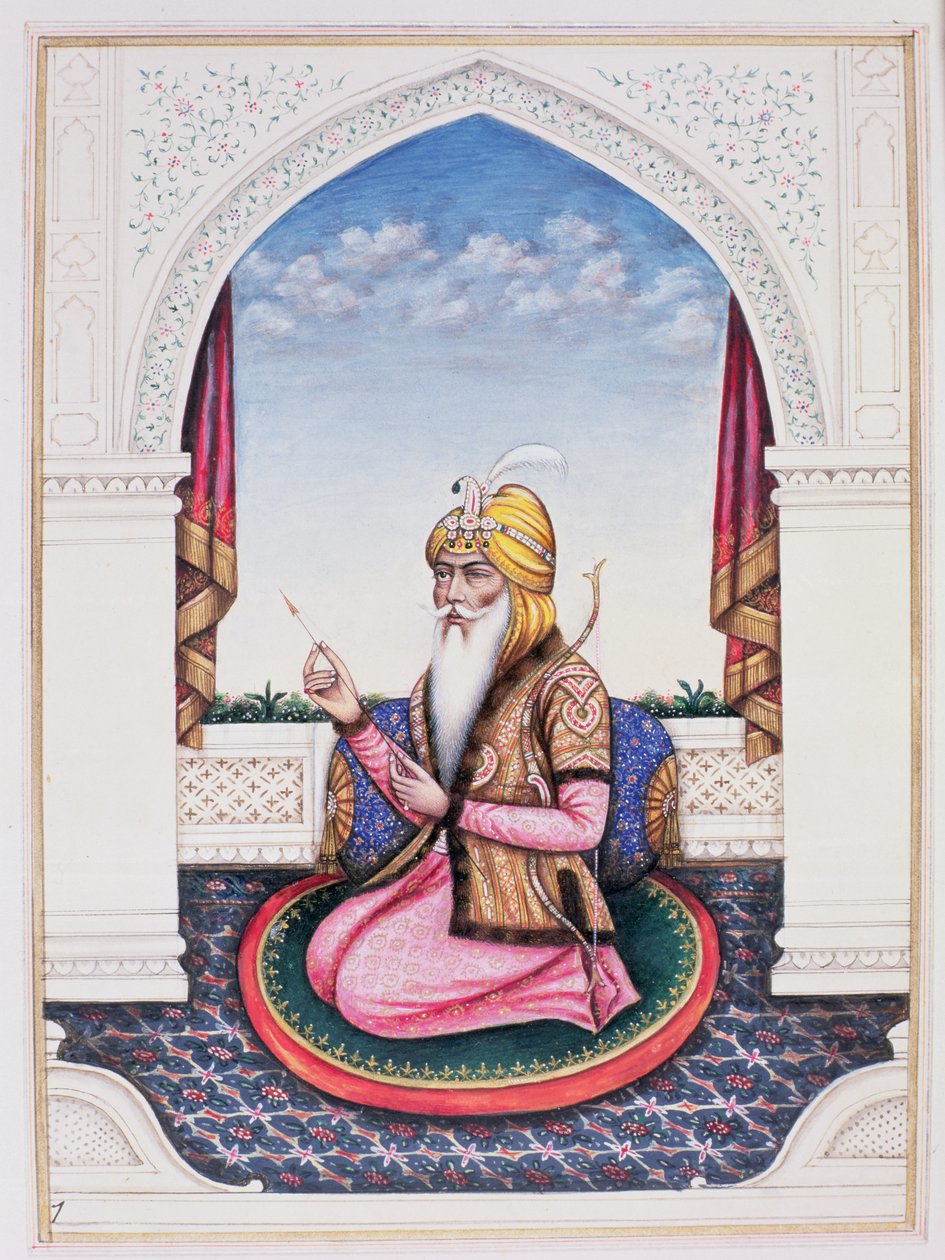 Ranjit Singh (1780-1839) Maharadża Pendżabu (ołówek, gwasz i toaleta na papierze) autorstwa Indian School