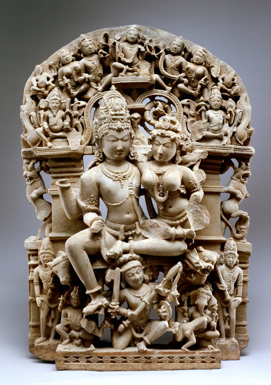 Ravana i Shiva, kultura Hinglajgarh, 1100 AD (piaskowiec) autorstwa Indian School