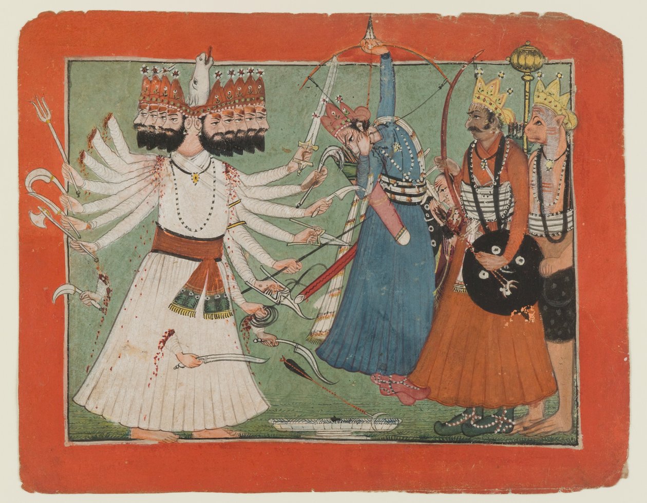 Rawana rzuca wyzwanie armii Ramy, ok. 1750 r. (nieprzezroczysta akwarela na papierze) autorstwa Indian School