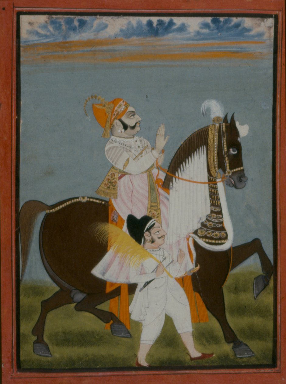Rawat Bhim Singh z Salumbar jadąc Nur, 1820 autorstwa Indian School