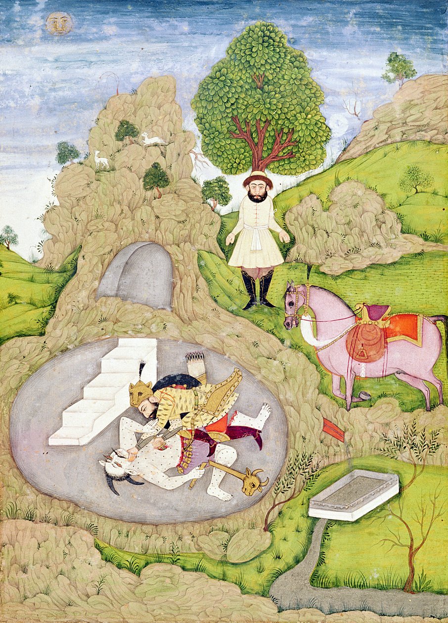 Rustam zabija Białego Demona, z „Shahnama” (Księga Królów), autorstwa Abu