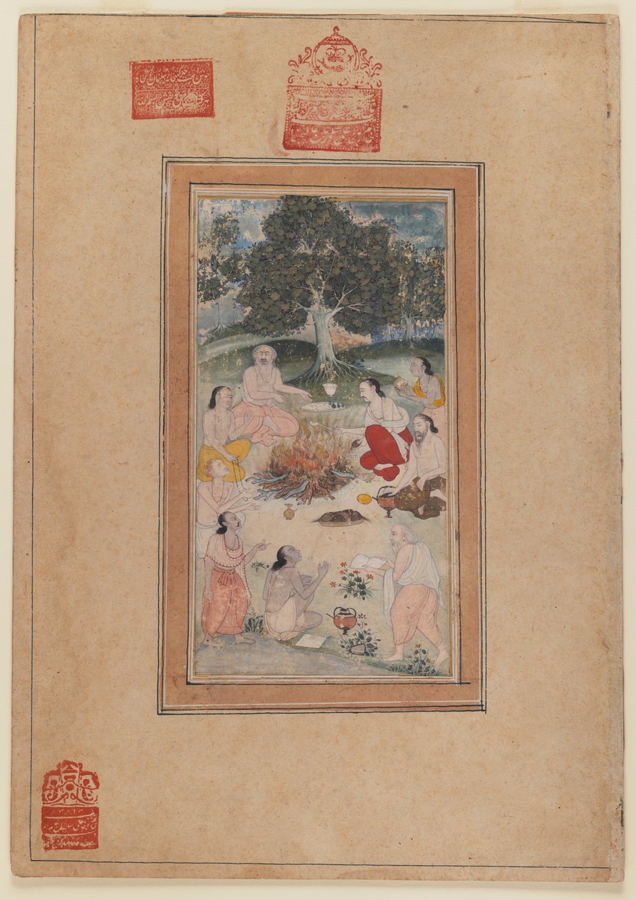 Sadhu zebrani przy ognisku, ok. 1600 (wc na papierze) autorstwa Indian School