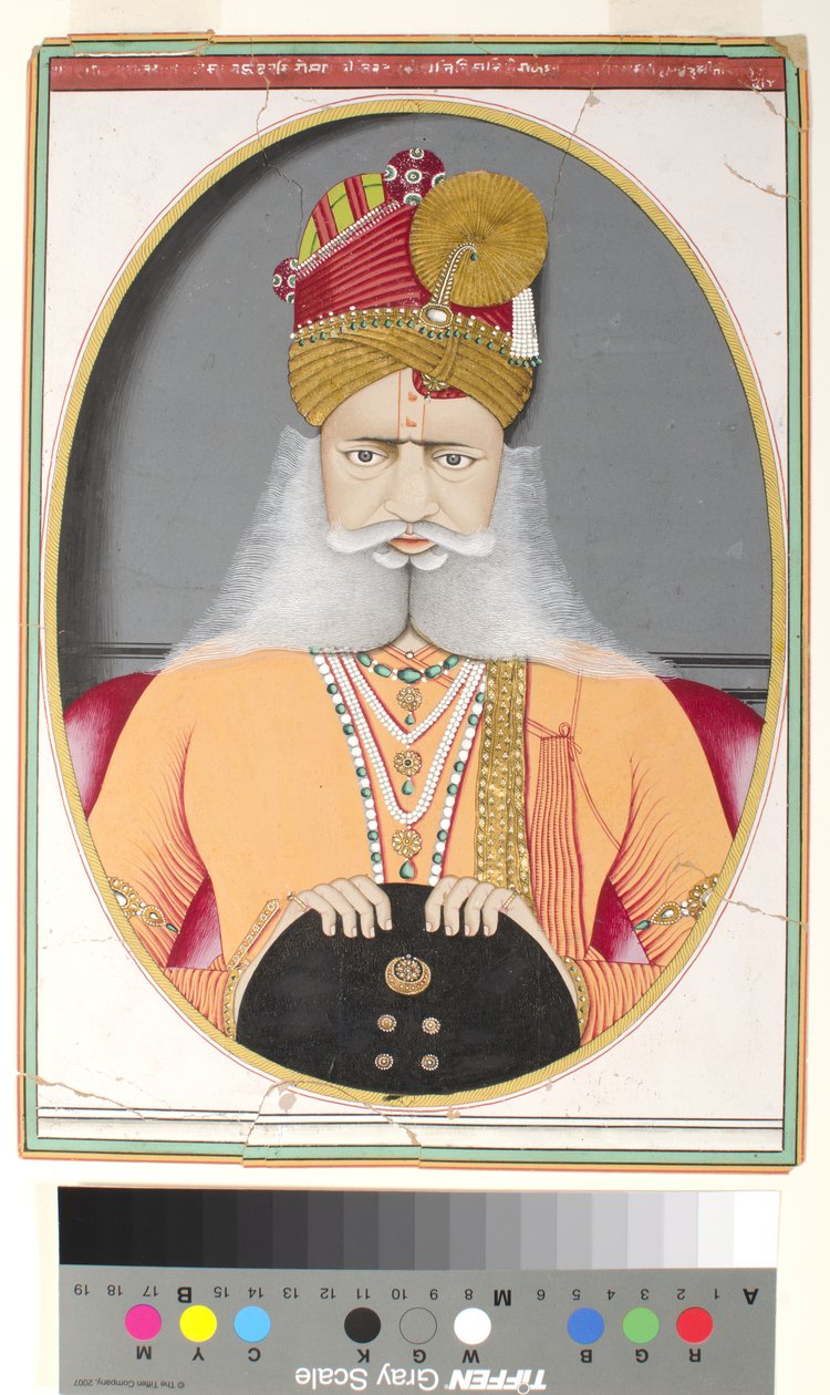 Sardar Singh, ok. 1870 (nieprzezroczysta akwarela i złoto na papierze) autorstwa Indian School