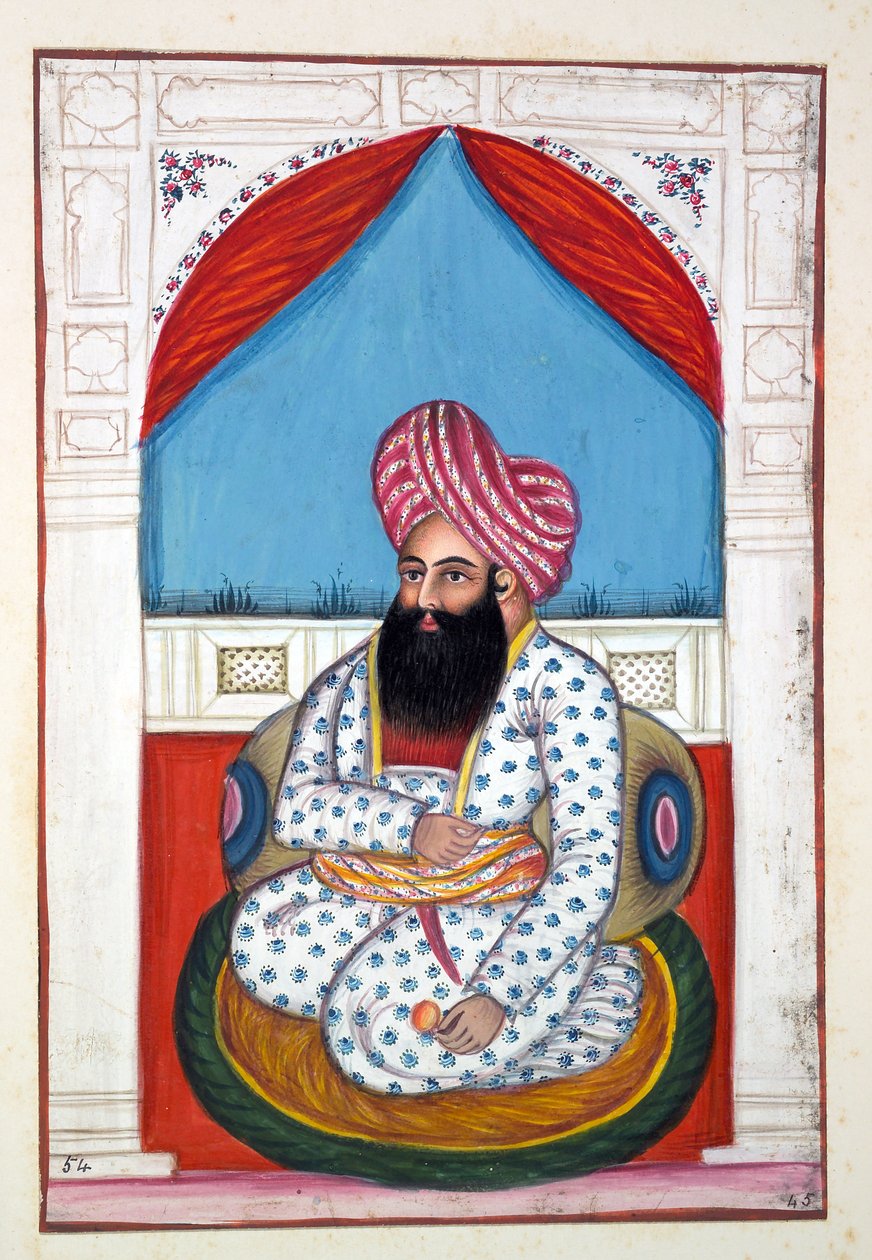 Shah Ayub Shah Padishah, z Królestwo Pendżabu, jego władcy i wodzowie, tom II, tom 30 studiów akwarelowych autorstwa niezidentyfikowanego indyjskiego artysty, ok. 1840 (wc na papierze) autorstwa Indian School