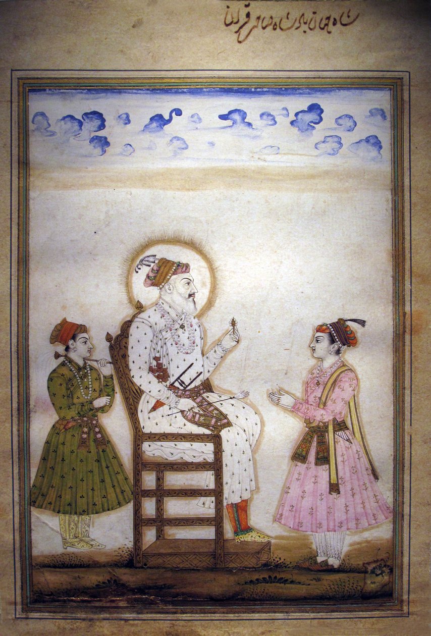 Shah Jahan siedzący z opiekunami autorstwa Indian School