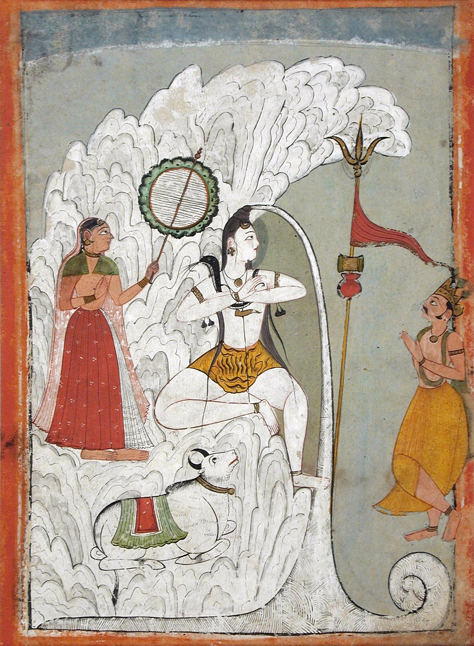 Śiwa niosący zejście rzeki Ganges, folio z hindi rękopisu świętego Narayana, c.1740 autorstwa Indian School