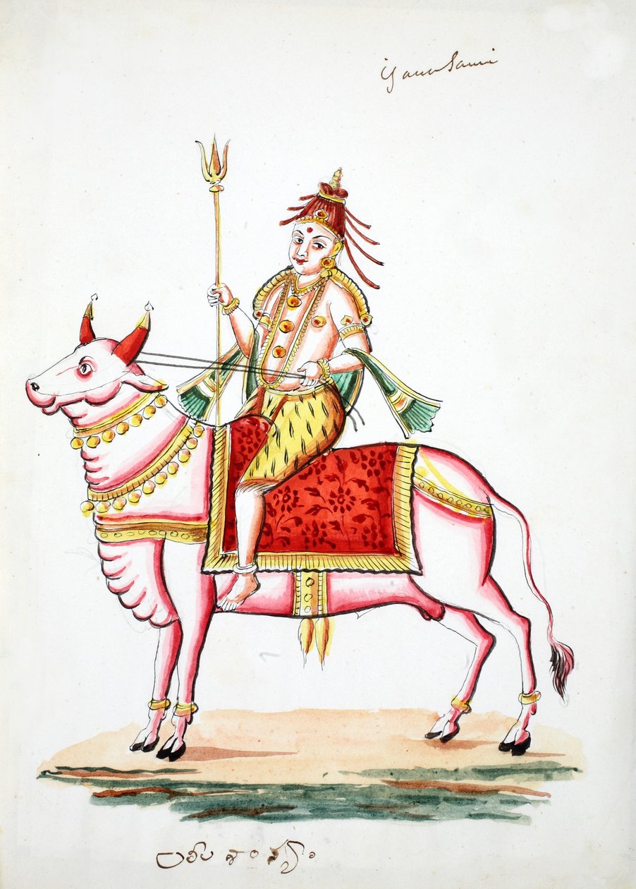Shiva osadzony na byku, Nandi (wc na papierze) autorstwa Indian School