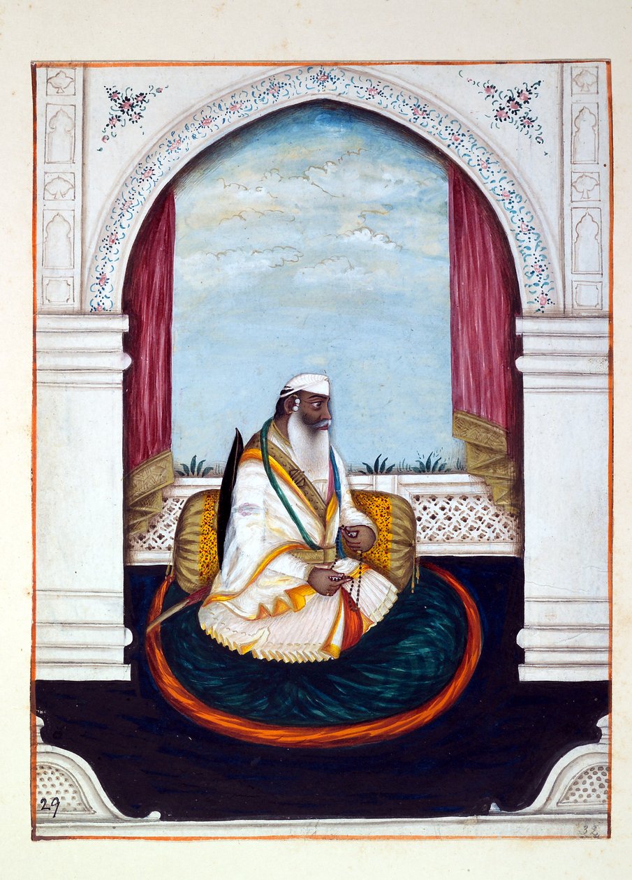 Sirdar Atr Singh, z The Kingdom of the Punjab, its Rulers and Chiefs, tom II, tom 30 studiów akwarelowych autorstwa niezidentyfikowanego indyjskiego artysty, ok. 1840 (wc na papierze) autorstwa Indian School