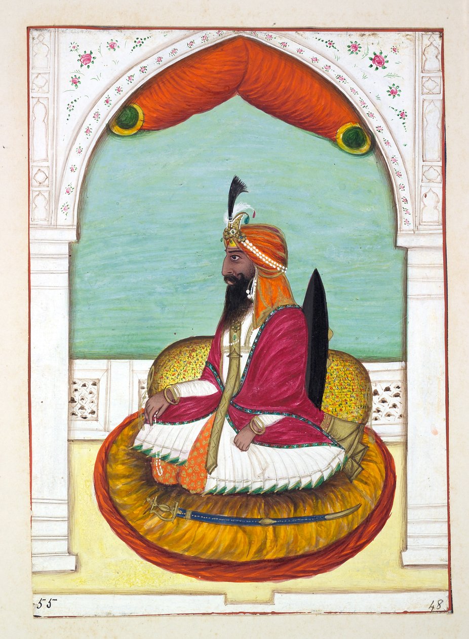 Sirdar Fatteh Khan (Iowana), z Królestwo Pendżabu, jego władcy i wodzowie, tom II, tom 30 akwareli niezidentyfikowanego artysty indyjskiego, ok. 1840 (wc na papierze) autorstwa Indian School