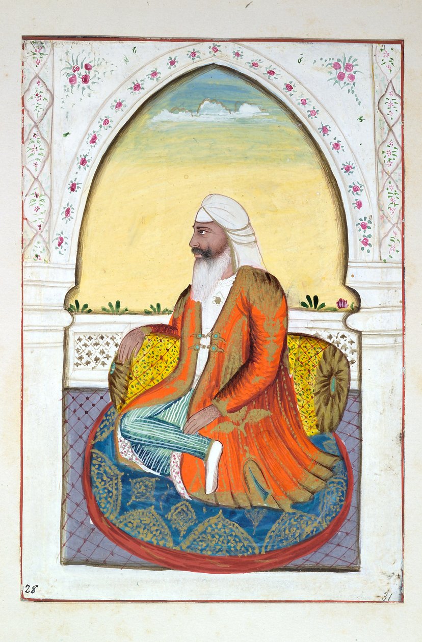 Sirdar Fatteh Singh, z The Kingdom of the Punjab, its Rulers and Chiefs, tom II, tom 30 studiów akwarelowych niezidentyfikowanego indyjskiego artysty, ok. 1840 (wc na papierze) autorstwa Indian School
