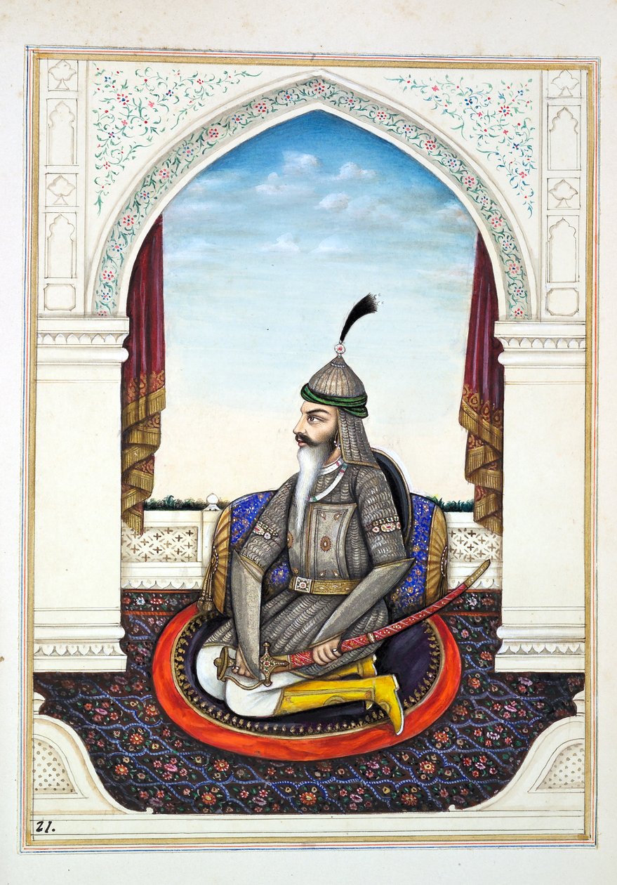 Sirdar Harri Singh, z The Kingdom of the Punjab, its Rulers and Chiefs, tom I, tom 27 studiów akwarelowych autorstwa niezidentyfikowanego indyjskiego artysty, ok. 1840 (wc na papierze) autorstwa Indian School