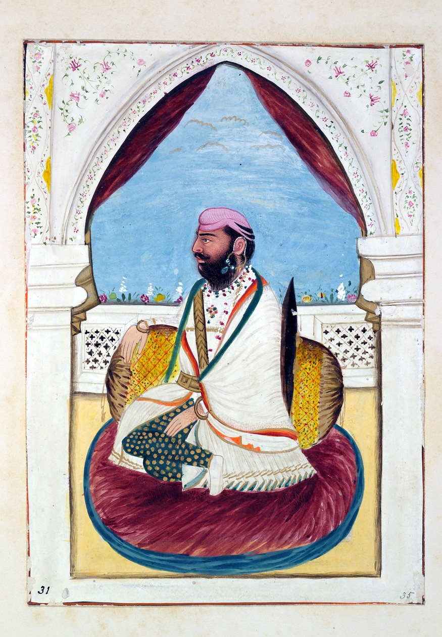 Sirdar Hukm Singh (Malwaj), z Królestwo Pendżabu, jego władcy i wodzowie, tom II, tom 30 studiów akwarelowych niezidentyfikowanego indyjskiego artysty, ok. 1840 (wc na papierze) autorstwa Indian School