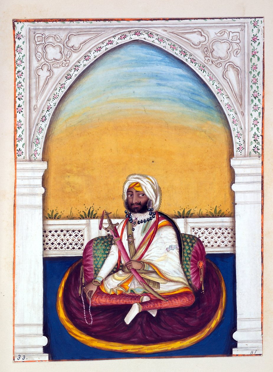 Sirdar Jowahir Singh, z The Kingdom of the Punjab, its Rulers and Chiefs, tom II, tom 30 studiów akwarelowych niezidentyfikowanego indyjskiego artysty, ok. 1840 (wc na papierze) autorstwa Indian School