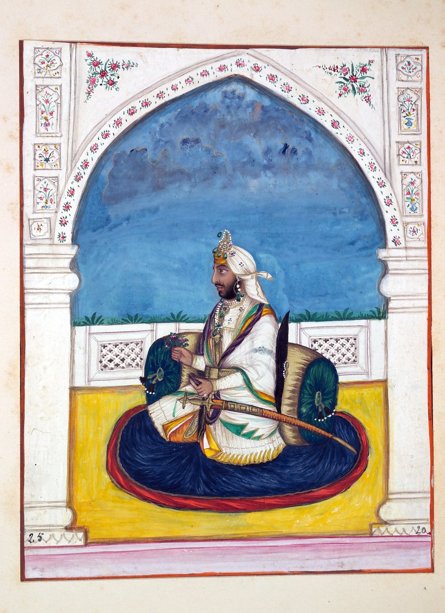Sirdar Shamshir Singh, z The Kingdom of the Punjab, its Rulers and Chiefs, tom I, tom 27 studiów akwarelowych autorstwa niezidentyfikowanego indyjskiego artysty, ok. 1840 (wc na papierze) autorstwa Indian School