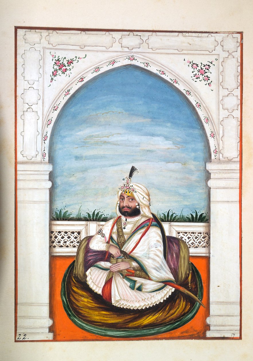 Sirdir Ajit Singh, z The Kingdom of the Punjab, its Rulers and Chiefs, tom I, tom 27 studiów akwarelowych autorstwa niezidentyfikowanego indyjskiego artysty, ok. 1840 (wc na papierze) autorstwa Indian School
