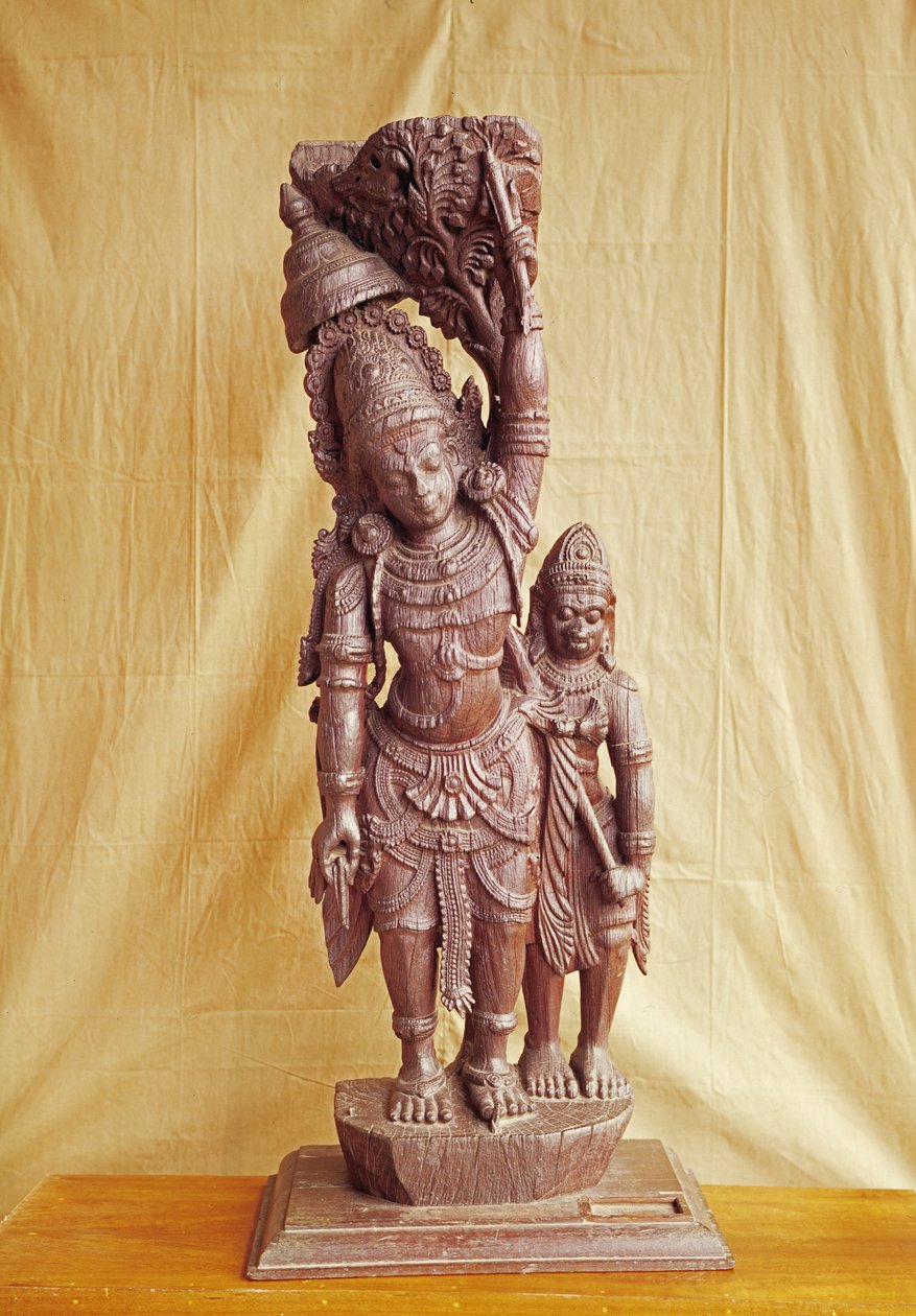 Sri Rama i Hanuman (drewno) autorstwa Indian School