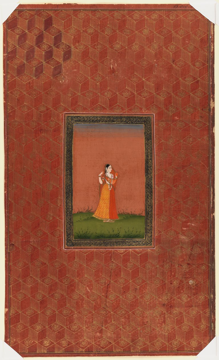Stojąca kobieta, 1875-1900 (nieprzezroczysta toaleta i złoto na papierze) autorstwa Indian School