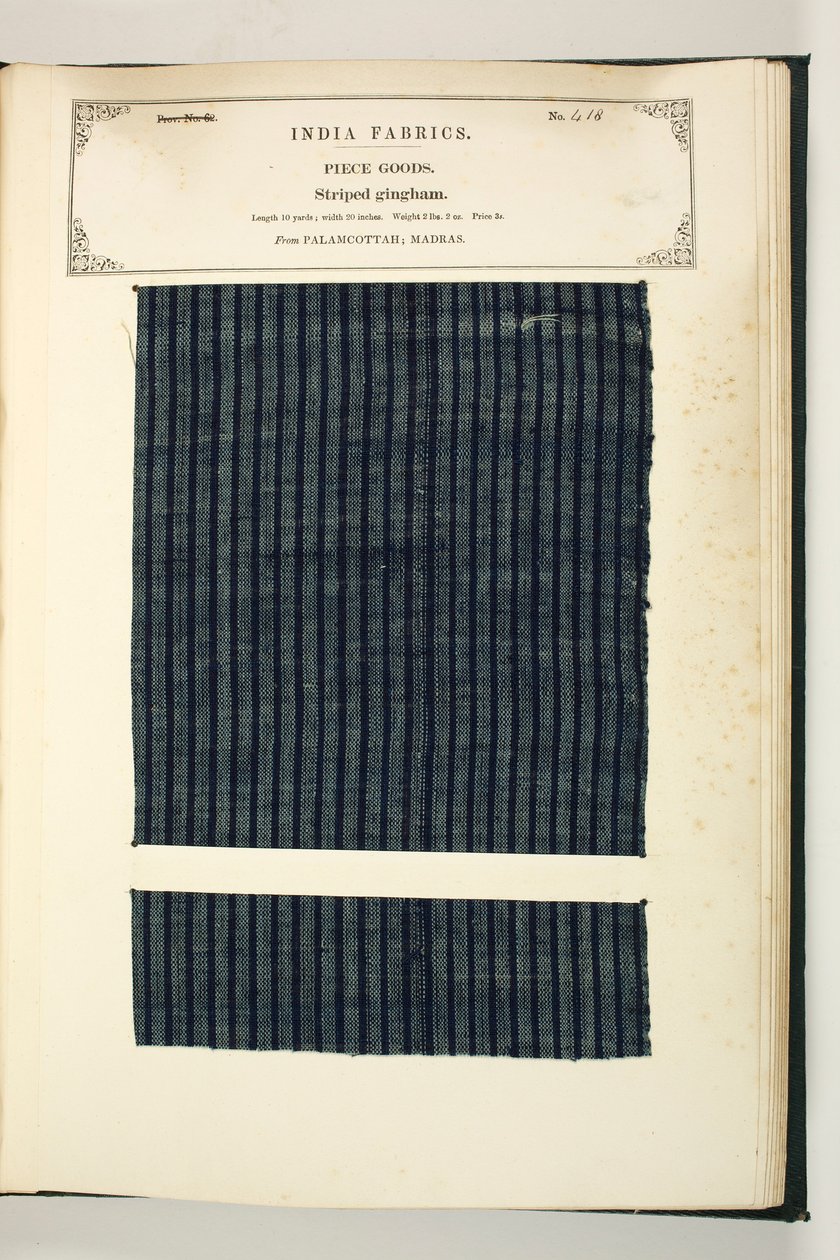 Striped Gingham, Palamcottah, Madras, Piece Goods, z The Collection of the Textile Manufacturers of India, autorstwa Johna Forbesa Watsona, opublikowanej w 1866 roku autorstwa Indian School