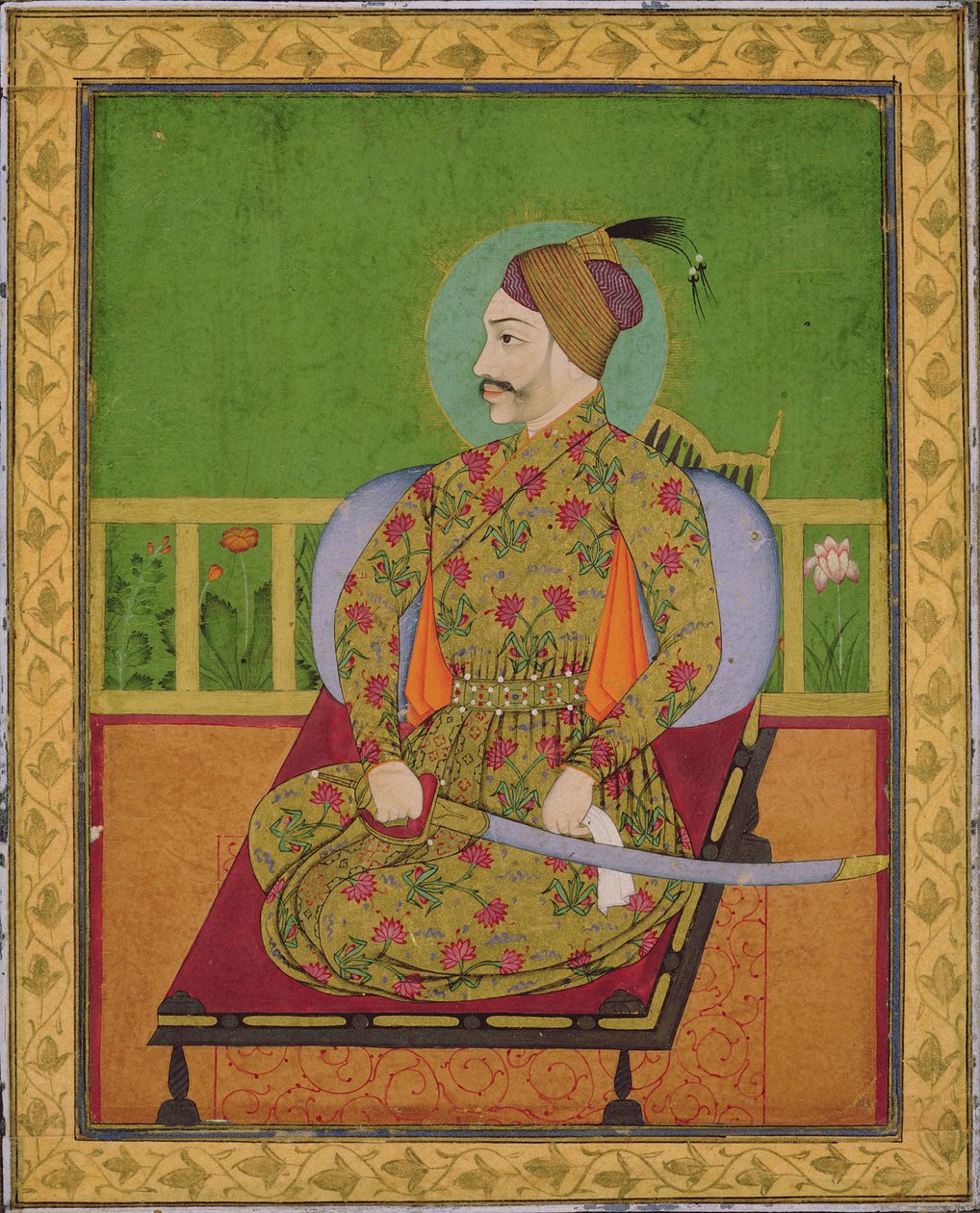 Sułtan Abdullah Qutubshah z Golcondy (reg.1626-72) Dekan, Mogołów, ok. 1640 (gwasz ze złotem i srebrem na papierze) autorstwa Indian School