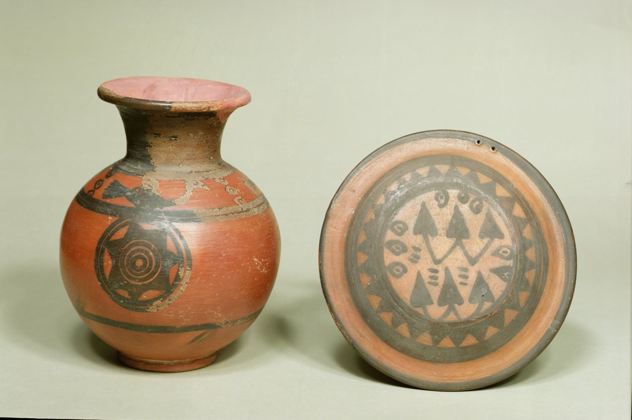 Garnek i pokrywka z terakoty, z Cmentarza H w Harappa, Dolina Indusu, 1500 pne-1200 pne (terakota) autorstwa Indian School