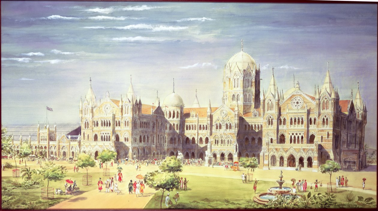 Stacja Chhatrapati Shivaji Terminus, Bombaj, Indie, 1900 (kolor ciała na papierze) autorstwa Indian School