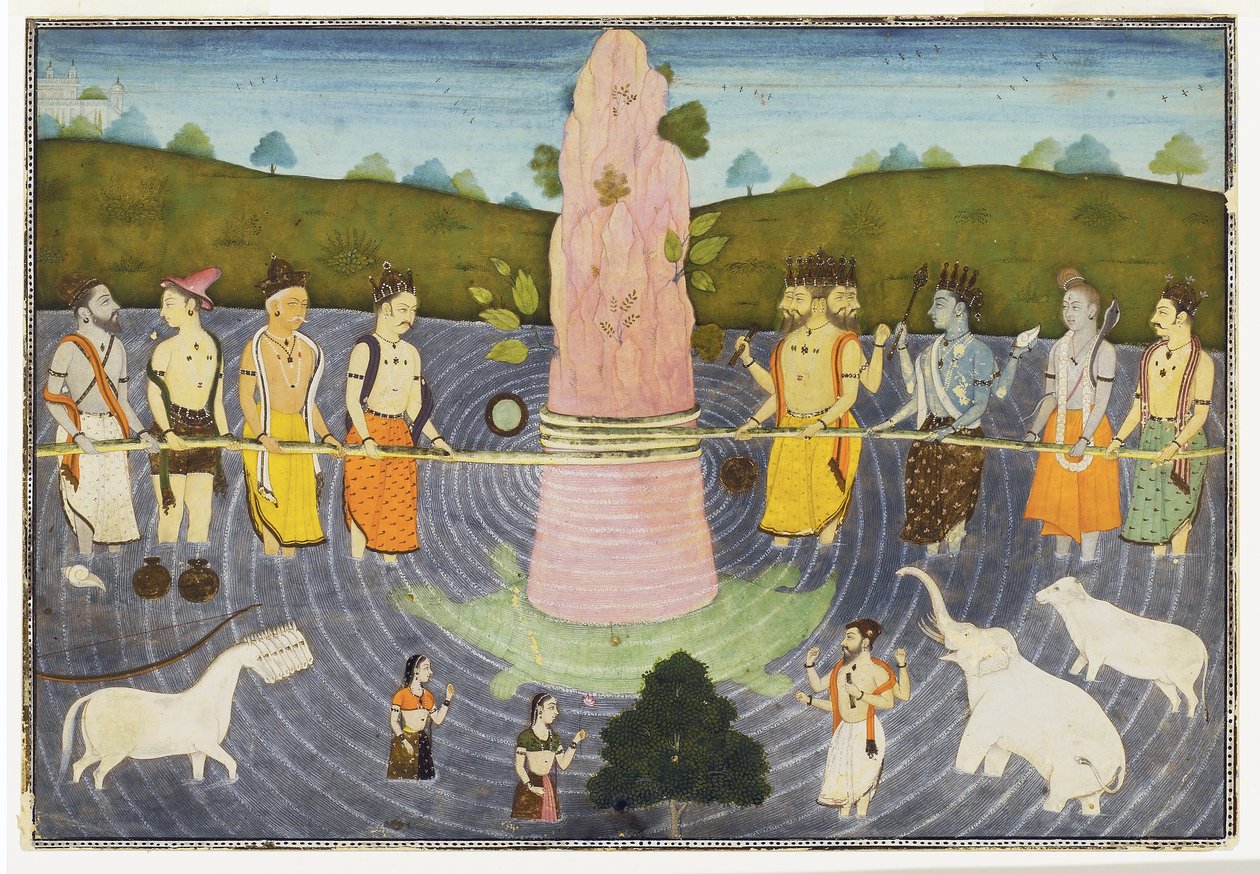 Ubijanie Oceanu Mleka, ok. 1700 (nieprzezroczysta toaleta i złoto) autorstwa Indian School