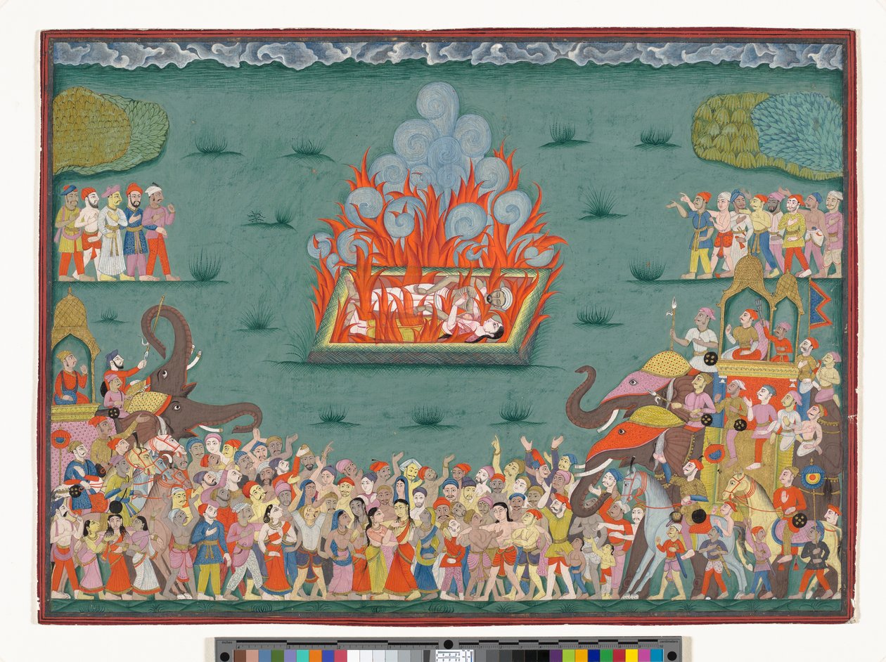 Sati z Ramabai, żona Madhavrao Peshwy, ok.1772-75 (akwarela i złoto na papierze) autorstwa Indian School