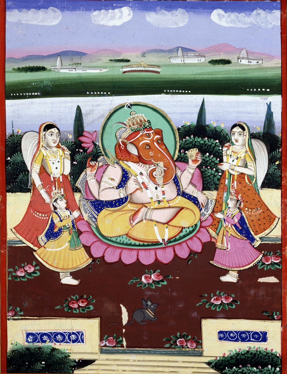 Bóstwo Ganesha (Ganesh lub Ganapati), córka Śiwy i Parwati. Popularny druk indyjski z XIX wieku. autorstwa Indian School