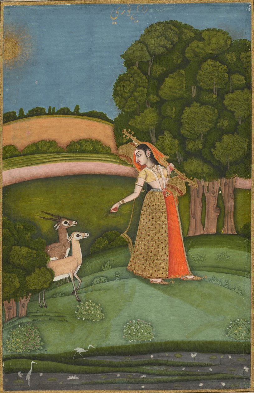 Todi Ragini, z serii Ragamala, ok. 1755 (nieprzezroczysta akwarela ze złotem na papierze) autorstwa Indian School