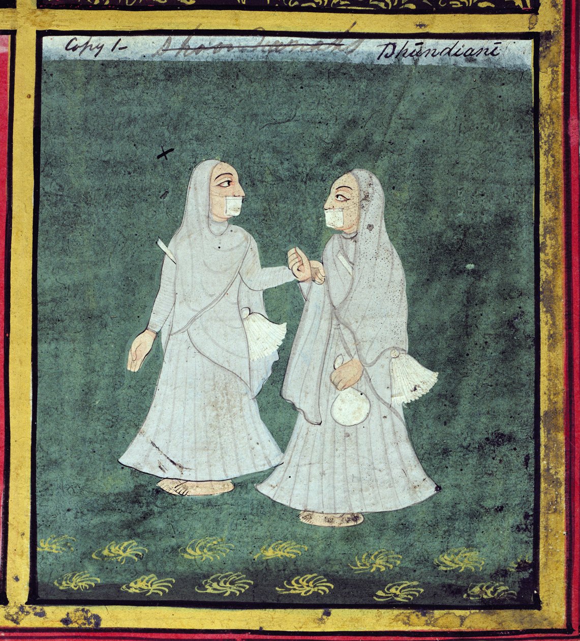 Dwie kobiety Dhondiya, religijne żebraczki, Udaipur, ok. 1810-20 (szczegóły) (zob. też 1366600) autorstwa Indian School
