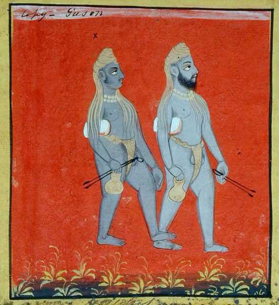 Dwa Gosains, Religijni Żebracy, Udaipur, ok. 1810-20 (gwasz na papierze) (szczegóły) (patrz także 136600) autorstwa Indian School