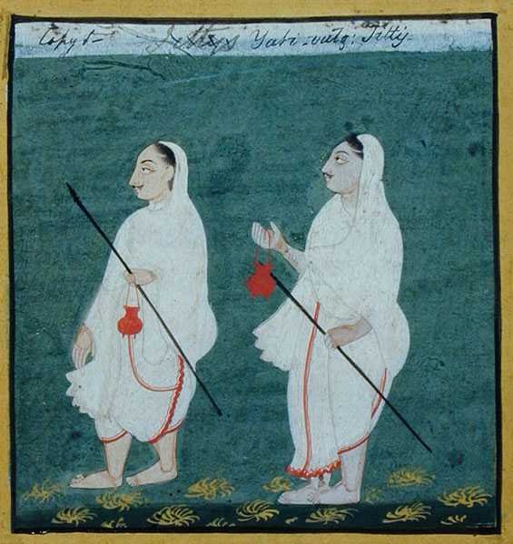 Dwóch ascetów dżinizmu z matowymi włosami (jati) religijnych żebraków, Udaipur, ok. 1810-20 (gwasz na papierze) autorstwa Indian School