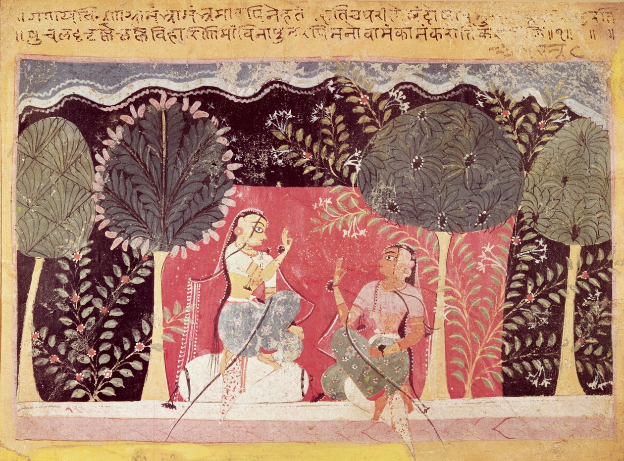 Dwaj książęta w ogrodzie, z Gita Govinda autorstwa Indian School