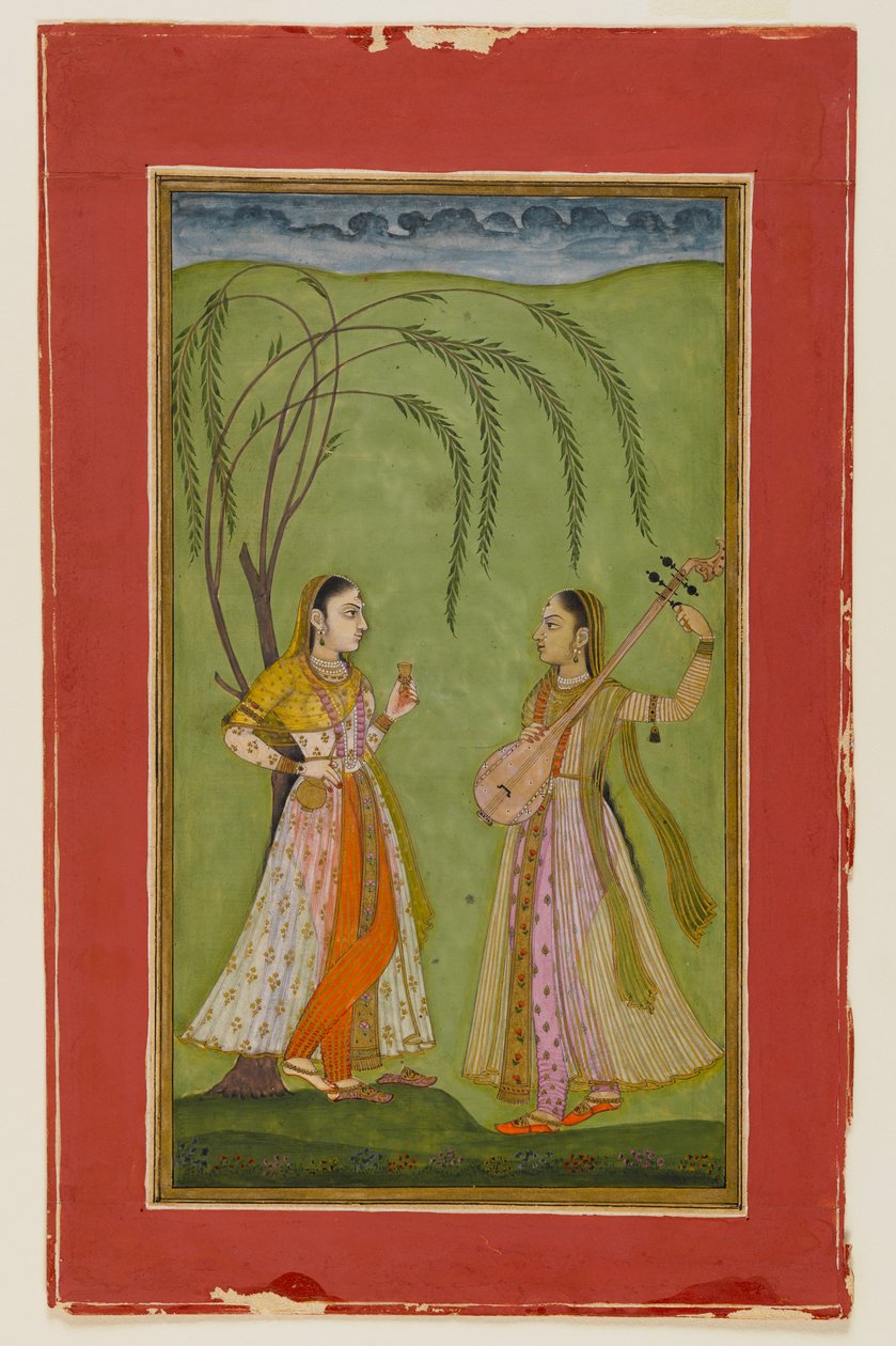 Dwie panie w pejzażu, ok. 1725 (nieprzezroczyste wc na papierze) autorstwa Indian School