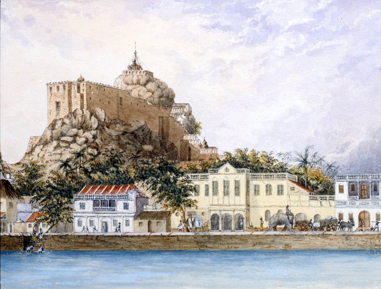 Nieznane miasteczko, ok. 1830 (wc i gwasz na papierze) autorstwa Indian School