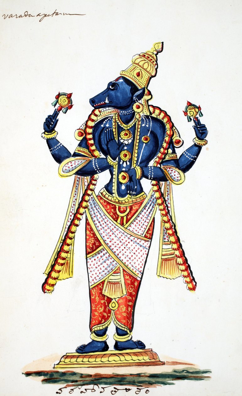 Varaha, awatar Wisznu z dzika (wc na papierze) autorstwa Indian School