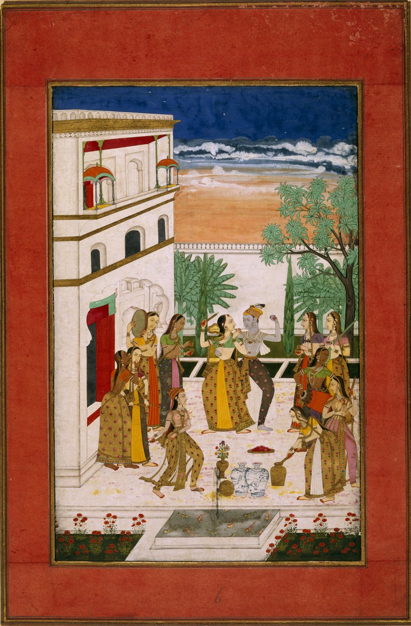 Vasanta Ragini, taniec Radha i Krishna, ok. 1760 (akwarela na papierze) autorstwa Indian School