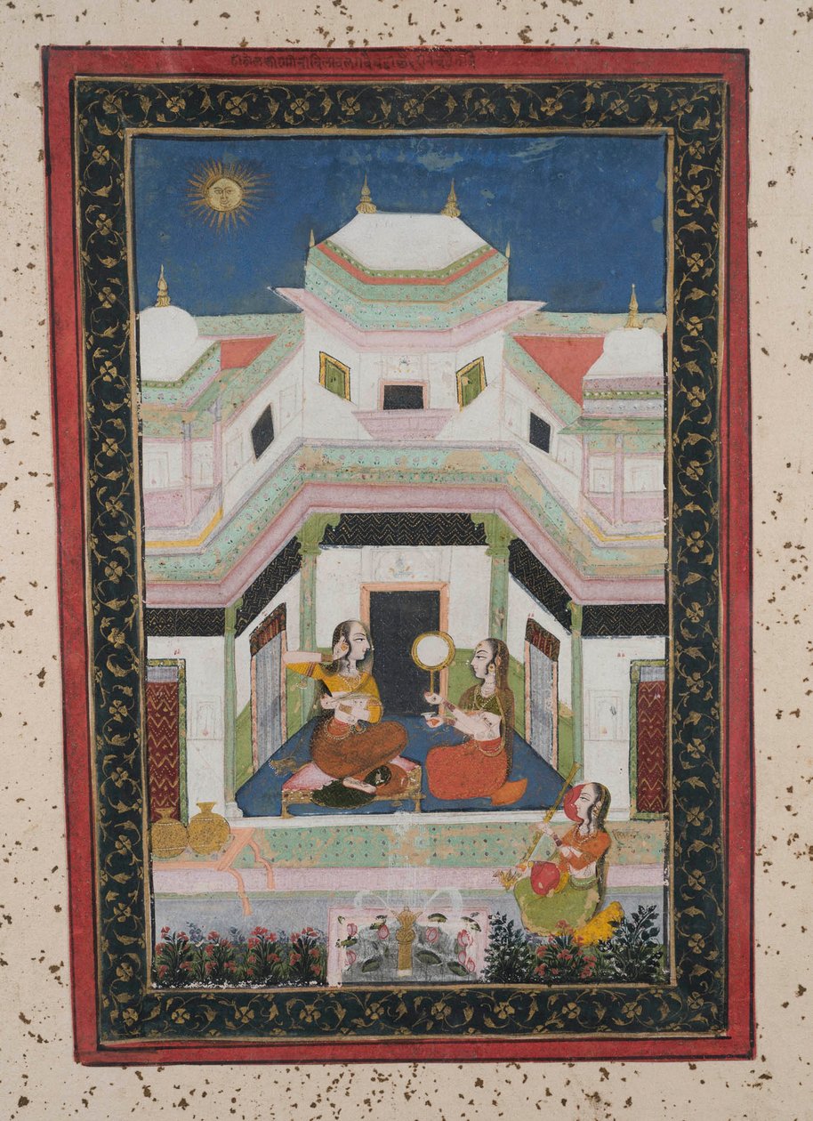 Vilaval Ragini, ok. 1790 (gwasz na papierze, złote zdobienia) autorstwa Indian School