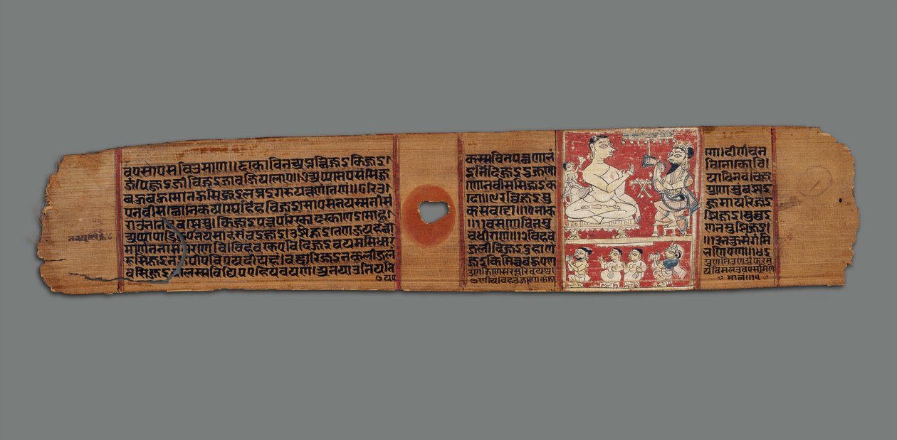 Vimalaprava rozmawia z Raji i Lakshmi, ok. 1300 (nieprzezroczysta toaleta na liściu palmowym) autorstwa Indian School