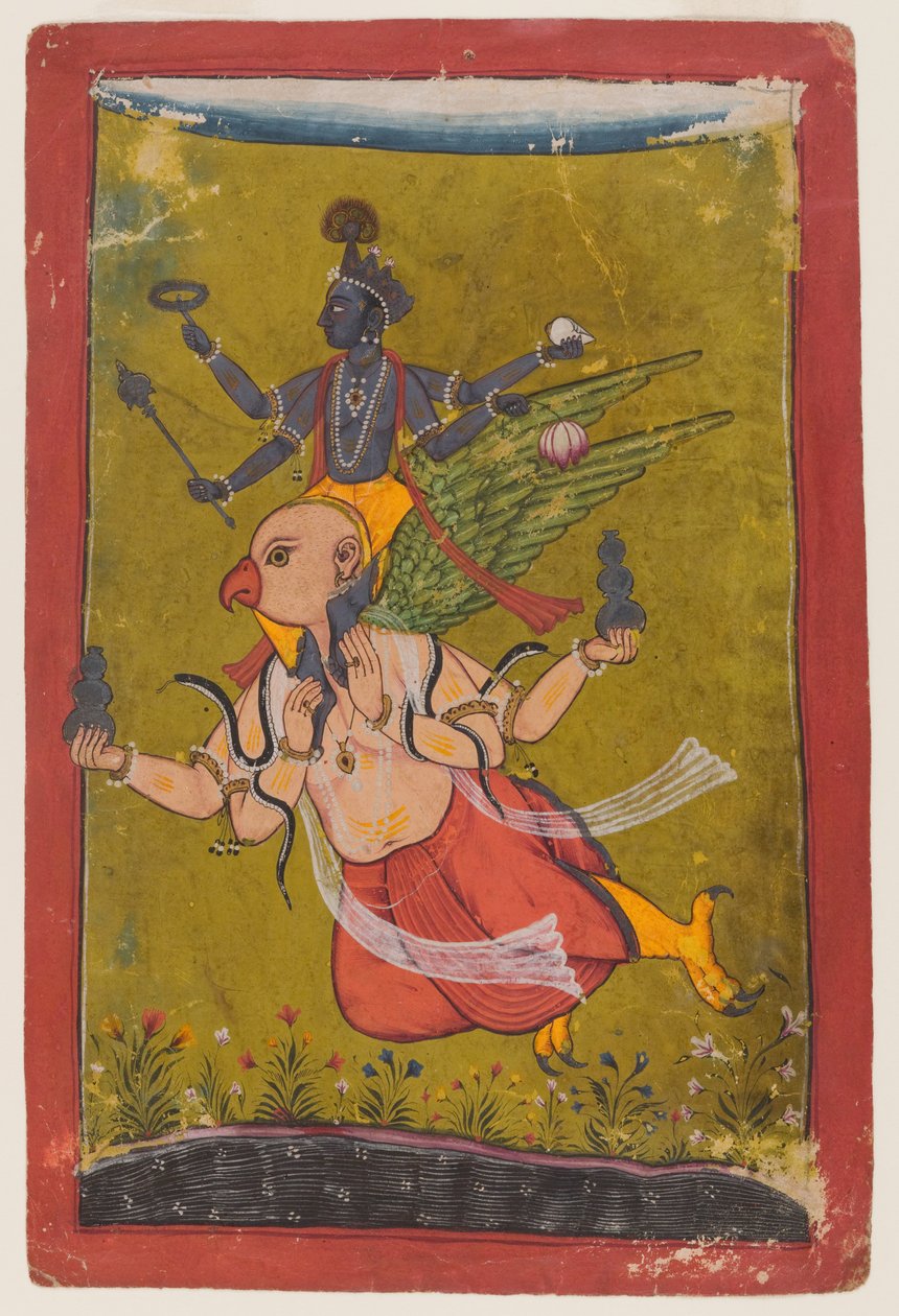 Wisznu na Garudzie, ok. 1725 lub wcześniej (wc, srebro i złoto na papierze) autorstwa Indian School