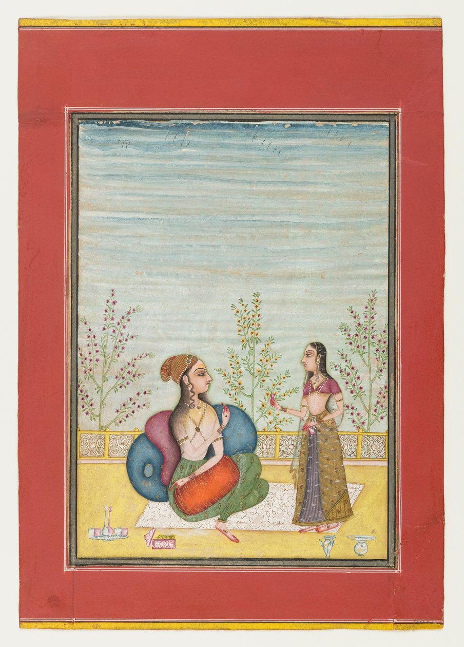 Kobieta i pomocnik, ok. 1700-10 (nieprzezroczysta toaleta i złoto na papierze) autorstwa Indian School