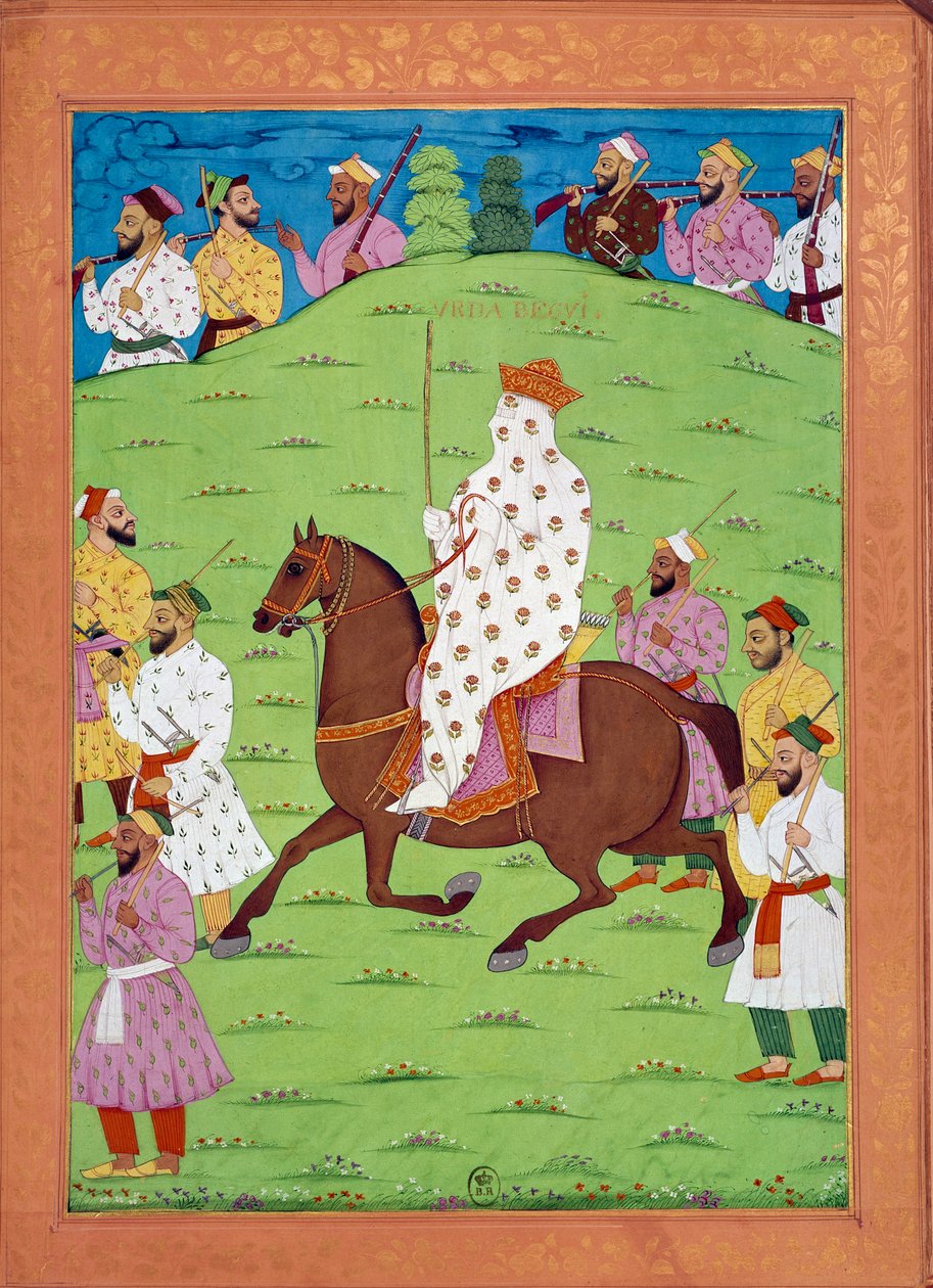 Kobieta w służbie królowej podróżującej na dwór Szacha Alema Indian i perskie miniatury w „Historii Indii od Tamertante do Orangreyba” Niccolo Manucci (1638-1717). BN, Paryż. autorstwa Indian School