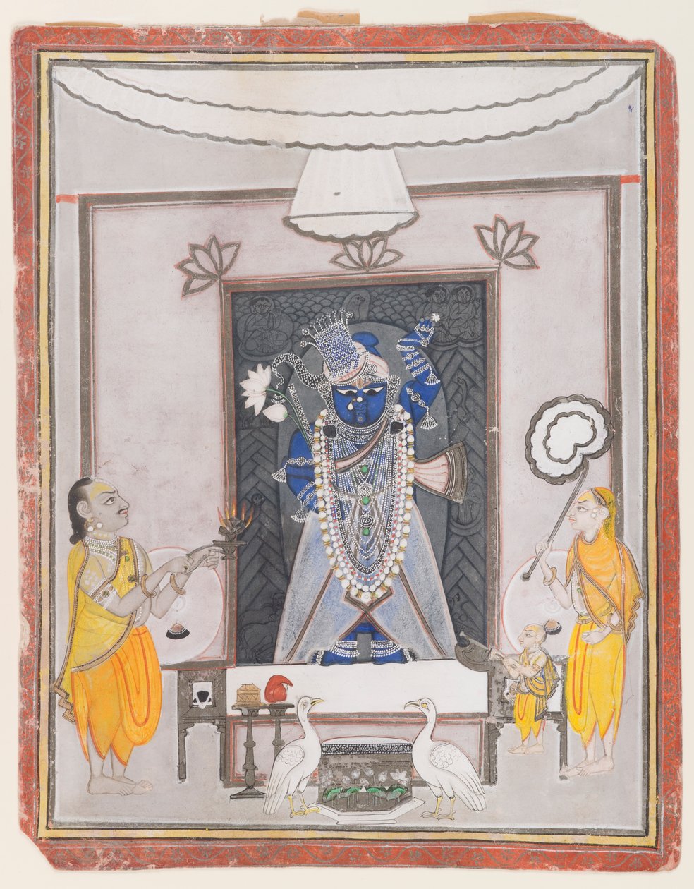 Kult Shrinathaji (nieprzezroczysta toaleta, złoto i srebro na papierze) autorstwa Indian School