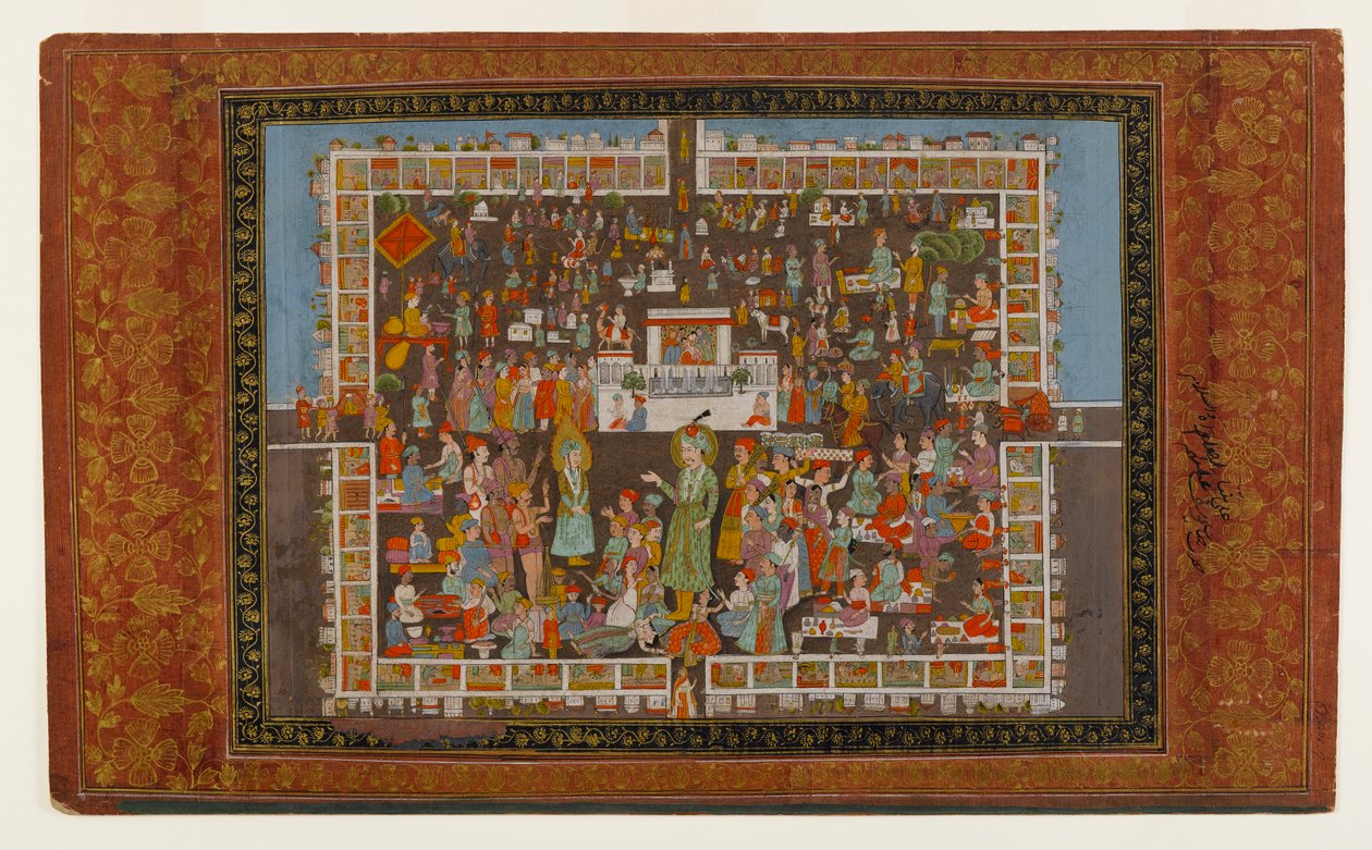 Yusuf i Zulaykha, 1875-1900 (nieprzezroczysta toaleta i złoto na papierze) autorstwa Indian School